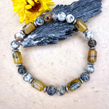 South African DENDRITIC & YELLOW OPAL Bracelet, Stretch, Natural Stone Beaded Gemstone Crystal, Men or Women