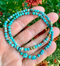 TURQUOISE COPPER BRACELET Minimalist, Blue Green, Stretch Beaded, Genuine, Crystal Natural Stone Gemstone, Small Bead