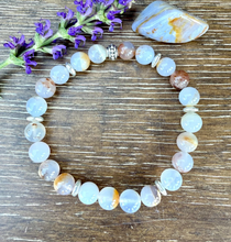 BLUE CHALCEDONY BRACELET with Silver, Namibia Natural Stone, Golden Matrix, 8mm Stretch Beaded Gemstone Crystal