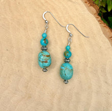 KINGMAN TURQUOISE EARRINGS with Silver, Blue Green, Genuine, Natural Stone Gemstone