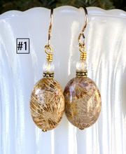 FOSSILIZED CORAL EARRINGS, Choice, Dangle, 14K Gold Filled Wires, Clear Quartz, Agatized Coral, Genuine Natural Stone Gemstone