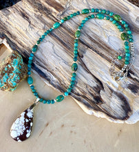 GENUINE TURQUOISE NECKLACE with Wild Horse Jasper Pendant, Beaded, Silver, Adjustable 18"-20"a