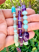 PERUVIAN AMAZONITE & AMETHYST Bracelet Stack, Natural Stone Gemstone Crystal, Stretch Beaded