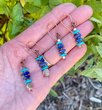 KINGMAN TURQUOISE EARRINGS with Lapis Lazuli and Copper, Dangle, Genuine, Crystal Natural Stone Gemstone