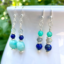 AMAZONITE EARRINGS with Lapis Lazuli & Labradorite, Silver Dangle, Genuine, Crystal Natural Stone Gemstone