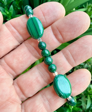 MALACHITE & SILVER BRACELET Beaded Stretch, Emerald Green Crystal Natural Stone Gemstone