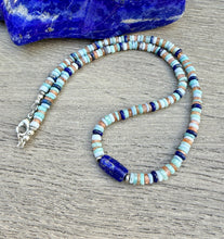 LAPIS LAZULI NECKLACE with Sunstone, Blue Opal & Amazonite, 6mm Heishi Beaded,Natural Stone Gemstone, Silver, 20"