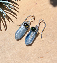 BLUE KYANITE EARRINGS with Green Tourmaline, Sterling Silver, Genuine Crystal Natural Stone Gemstone
