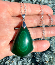 MALACHITE PENDANT Necklace, with 20" Sterling Silver Chain, Bull's Eye Banded Design, Natural Stone Crystal Gemstone