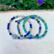 LAPIS LAZULI BRACELET with Azurite Chrysocolla, Labradorite & Pyrite, Beaded, Stretch, Natural Stone Crystal Gemstone, Blue Green