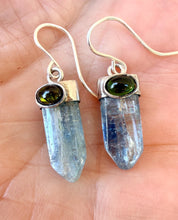 BLUE KYANITE EARRINGS with Green Tourmaline, Sterling Silver, Genuine Crystal Natural Stone Gemstone