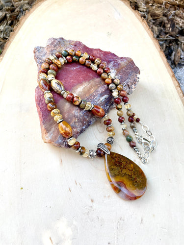 RED CREEK JASPER Necklace, with Citrine & Silver, Pendant, Beaded, Adjustable 20