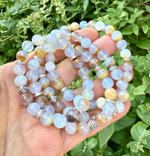 BLUE CHALCEDONY BRACELET with Silver, Namibia Natural Stone, Golden Matrix, 8mm Stretch Beaded Gemstone Crystal