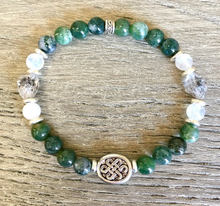 CELTIC KNOT BRACELET Moss Agate, Herkimer Diamond & Rainbow Moonstone, Stetch, Natural Stone Gemstone Crystal