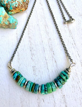 TURQUOISE HEISHI NECKLACE Beaded Bar with Silver 16-20" Chain, 8mm, Genuine