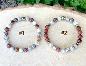 LAGUNA LACE AGATE Bracelet, Choice with Rosewood, Mexican Natural Stone, 8mm Stretch Beaded Banded Gemstone Crystal