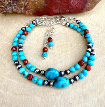 KINGMAN TURQUOISE BRACELET Blue, Sterling Silver Pearls & Clasp, Minimalist, Beaded, Genuine, Crystal Natural Stone Gemstone, Small Bead