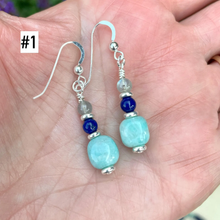 AMAZONITE EARRINGS with Lapis Lazuli & Labradorite, Silver Dangle, Genuine, Crystal Natural Stone Gemstone