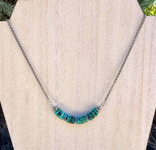 TURQUOISE HEISHI NECKLACE Beaded Bar with Silver 16-20" Chain, 8mm, Genuine