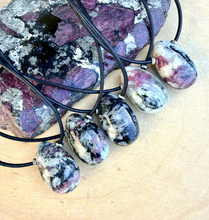 SWEDISH EUDIALYTE Pendant Necklace, Choice, Leather Cord, Sweden Natural Stone, Gemstone Crystal