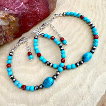 KINGMAN TURQUOISE BRACELET Blue, Sterling Silver Pearls & Clasp, Minimalist, Beaded, Genuine, Crystal Natural Stone Gemstone, Small Bead