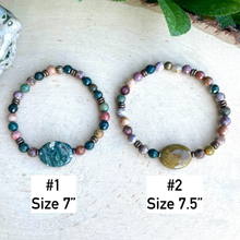 OCEAN JASPER BRACELET, Choice, Antiqued Brass, Stretch, Beaded, 7" & 7.5", Gemstone Natural Stone Crystal