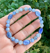 BLUE KYANITE BRACELET Silver Stretch Beaded, Natural Stone Crystal Gemstone