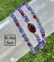 IOLITE & GARNET NECKLACE 18" Water Sapphire Crystal, 4mm Natural Stone Gemstone, Silver