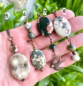 OCEAN JASPER NECKLACE, Choice, Pendant, 20", Antiqued Brass & Copper Chains, Gemstone Crystal Natural Stone