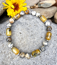 South African DENDRITIC & YELLOW OPAL Bracelet, Stretch, Natural Stone Beaded Gemstone Crystal, Men or Women