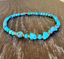 TURQUOISE COPPER BRACELET Minimalist, Blue Green, Nugget & Round Small Beads, Stretch, Genuine Natural Stone Gemstone