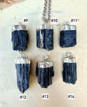 BLACK TOURMALINE PENDANT Necklace, Choice, Silver Chain 16"-20", Natural Stone Chunky Crystal Protection Gemstone