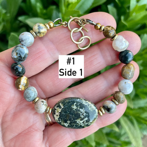 OCEAN JASPER BRACELET with Antiqued Brass, Choice, Adjustable Clasp 7"-8", Beaded Natural Stone Gemstone Crystal