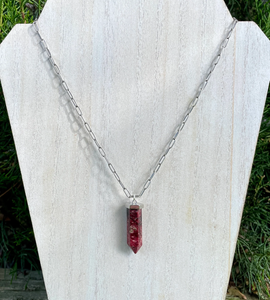 THULITE PENDANT NECKLACE, Norwegian, Sterling Silver Chain Choice, 16" - 18", Norway Natural Stone Gemstone Crystal