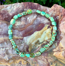 TURQUOISE SILVER BRACELET Green, Stretch, Minimalist, Beaded, Genuine, Crystal Natural Stone Gemstone, Small Bead