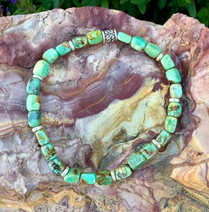 TURQUOISE SILVER BRACELET Green, Stretch, Minimalist, Beaded, Genuine, Crystal Natural Stone Gemstone, Small Bead