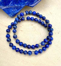 LAPIS LAZULI & SILVER Bracelet, Beaded Stretch, Genuine Deep Blue Natural Stone, Gemstone Crystal