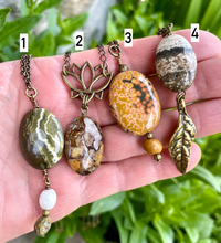 OCEAN JASPER NECKLACE, Choice, Pendant, 20", Antiqued Brass & Copper Chains, Gemstone Crystal Natural Stone