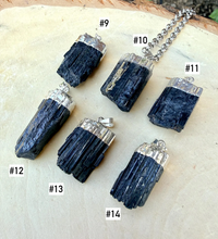 BLACK TOURMALINE PENDANT Necklace, Choice, Silver Chain 16"-20", Natural Stone Chunky Crystal Protection Gemstone