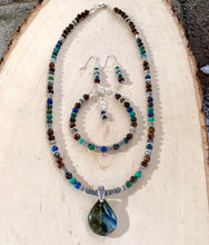 AZURITE CHRYSOCOLLA LABRADORITE Jewelry Set with Black Rosewood & Silver, 20" Necklace, Adj. Bracelet and Earrings, Spiritual Gifts