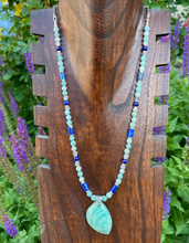 AMAZONITE PENDANT NECKLACE with Lapis Lazuli & Labradorite, Beaded, 20", Natural Stone Crystal Gemstone Pendant, Silver Chain