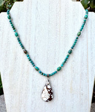 GENUINE TURQUOISE NECKLACE with Wild Horse Jasper Pendant, Beaded, Silver, Adjustable 18"-20"a