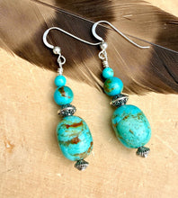 KINGMAN TURQUOISE EARRINGS with Silver, Blue Green, Genuine, Natural Stone Gemstone