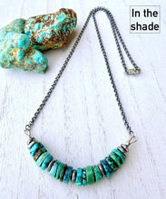 TURQUOISE HEISHI NECKLACE Beaded Bar with Silver 16-20" Chain, 8mm, Genuine
