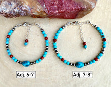 KINGMAN TURQUOISE BRACELET Blue, Sterling Silver Pearls & Clasp, Minimalist, Beaded, Genuine, Crystal Natural Stone Gemstone, Small Bead