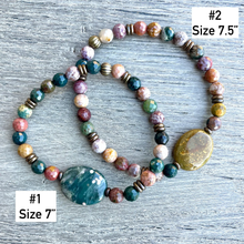 OCEAN JASPER BRACELET, Choice, Antiqued Brass, Stretch, Beaded, 7" & 7.5", Gemstone Natural Stone Crystal