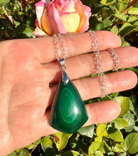 MALACHITE PENDANT Necklace, with 20" Sterling Silver Chain, Bull's Eye Banded Design, Natural Stone Crystal Gemstone