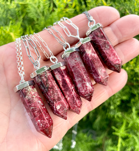 THULITE PENDANT NECKLACE, Norwegian, Sterling Silver Chain Choice, 16" - 18", Norway Natural Stone Gemstone Crystal