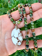 WILD HORSE JASPER Pendant Necklace with Jade, Bronzite, Black Rosewood, Silver, Beaded, Adjustable 18"-20"