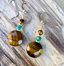 TIGER'S EYE & TURQUOISE Earrings, Choice, Silver, Dangle, Genuine, Crystal Natural Stone Gemstone